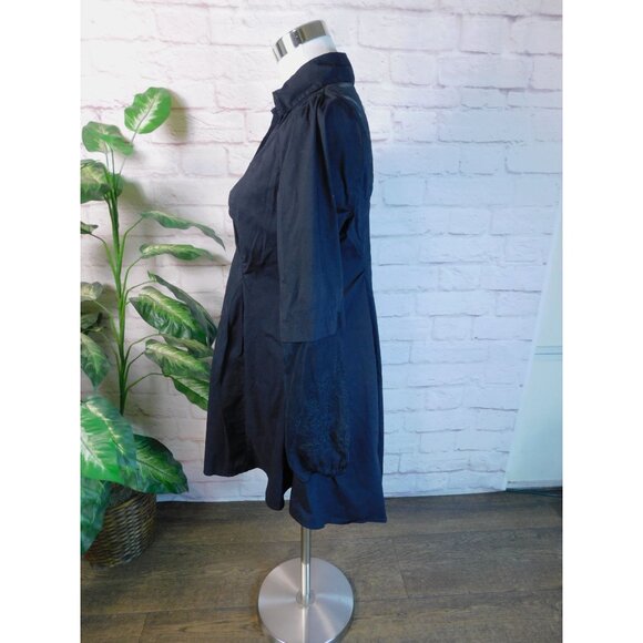 Midnight Velvet Black Button-Down Long Tunic Shirt With Lace Sleeves & Back Size - Picture 9 of 11